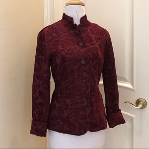 NWOT Coldwatercreek burgundy velvet brocade jacket